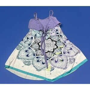 Dressfo Sundress‎ Sleeveless Dress Purple White Floral Wrap Tie Bodice Fairy 8